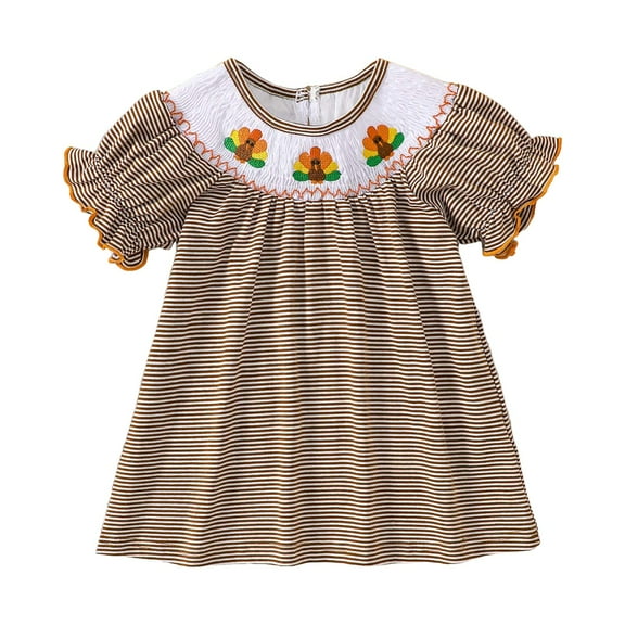 HCNTES Back To School Outfits for Girls Embroidery First Day Of School Dress for Preschool Kindergarten(6-12 Months,R63-Coffee)