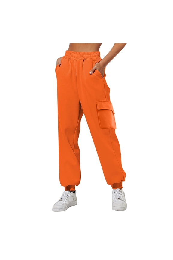 Baggy Sweatpants for Women with Pockets-Lounge Womens Pants-Womens Running Joggers Fall Clothes Outfits 2024（Orange,XL)
