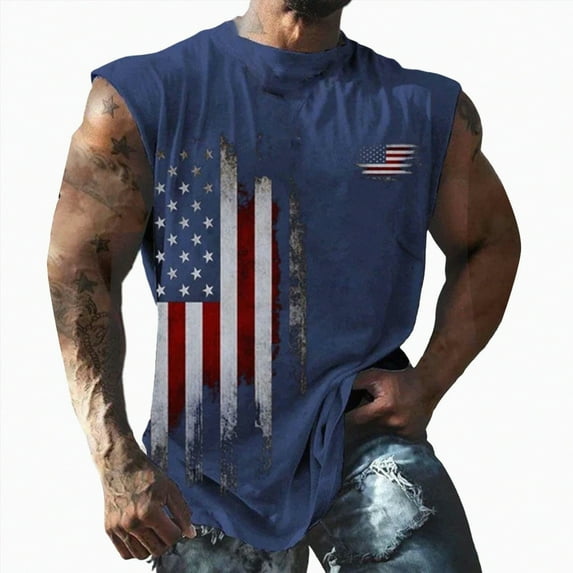 HCNTES Beach Tank Tops for Men Summer Fashion Sleeveless Muscle Basic T Shirts Casual Loose Pullover Tops mens activewear tank tops sale(XL,Navy)