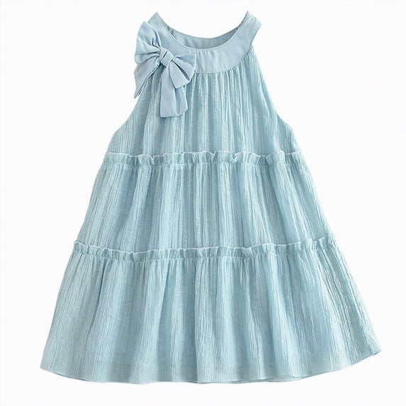 HCNTES Big Kids Toddler Girls Summer Floral Dress Short Sleeve Casual Beach Dress for Little Children 12-24M 3T 4T 5T 6T 7T 8T 9T(2-3 Years,L04-Light Blue)