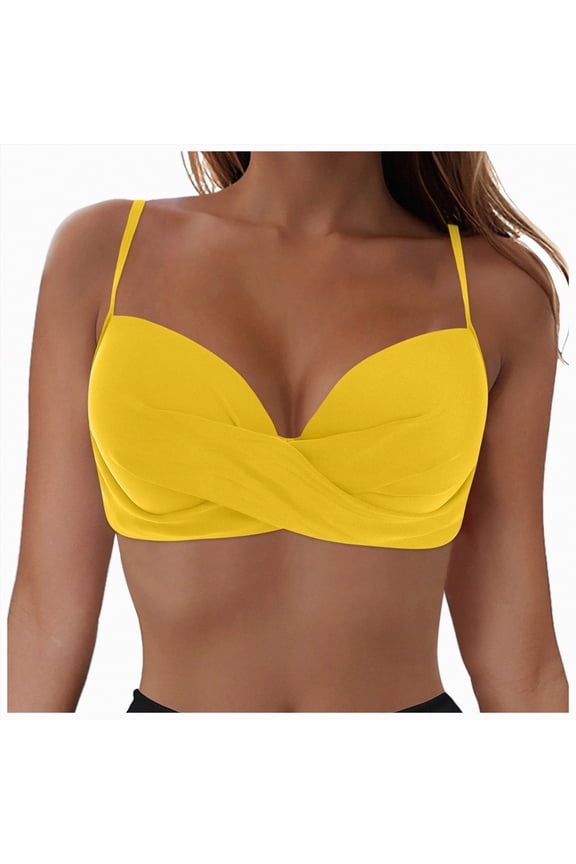 Bikini Tops for Women Triangle Bikini Top Halter String Bathing Suits Top Bag Plus Size Beach Bikini Large Backless Swimsuit Top for Women(Yellow,XXL)