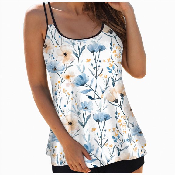 HCNTES Blouson Tankini Swimsuits for Women Two Piece Tummy Control Bathing Suits Modest Swimwear with Sporty Shorts (S,a121-Beige)