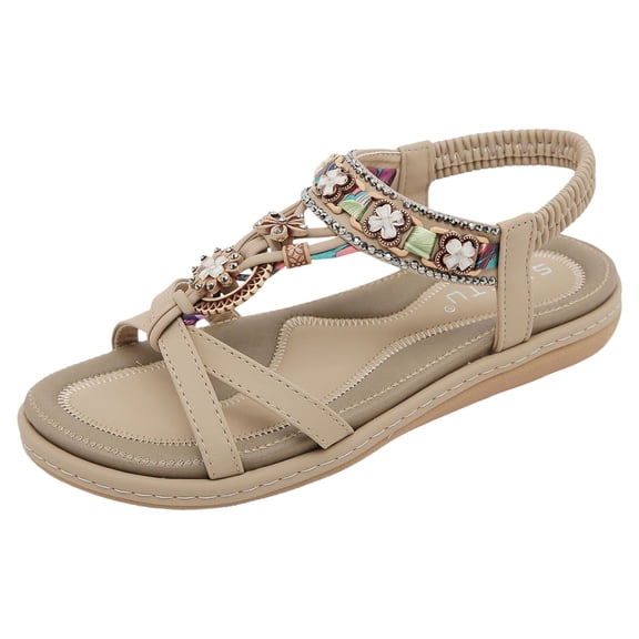 HCNTES Border Flower Comfortable Flat Sandals Women's Beach Sandals(7.5,Beige)