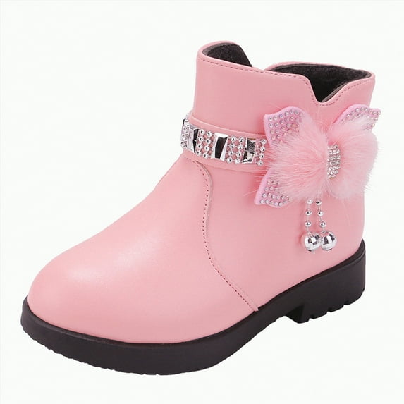 HCNTES Boy Girl Ankle Boots Non-Slip Leather Boots Little Kids Toddler Snow Winter Combat Ankle Work Booties(6.5,Pink-l2)