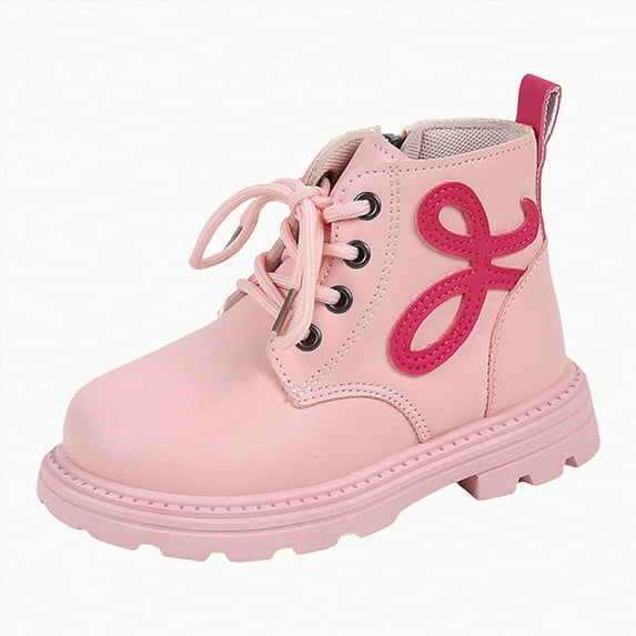 HCNTES Boy Girl Ankle Boots Non-Slip Leather Boots Little Kids Toddler Snow Winter Combat Ankle Work Booties(8,Pink-C2)