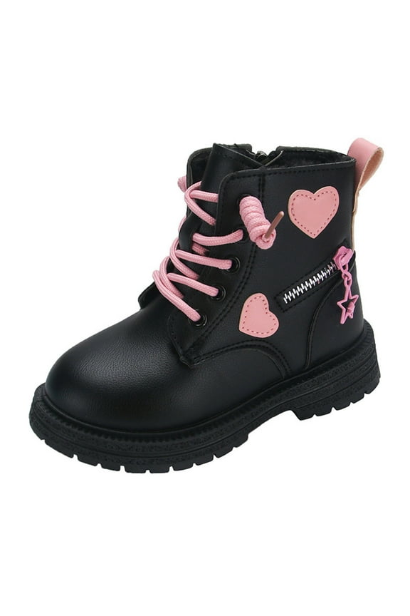 Boy Girl Ankle Boots Non-Slip Leather Boots Little Kids Toddler Snow Winter Combat Ankle Work Booties(Black,5-5.5 Years)