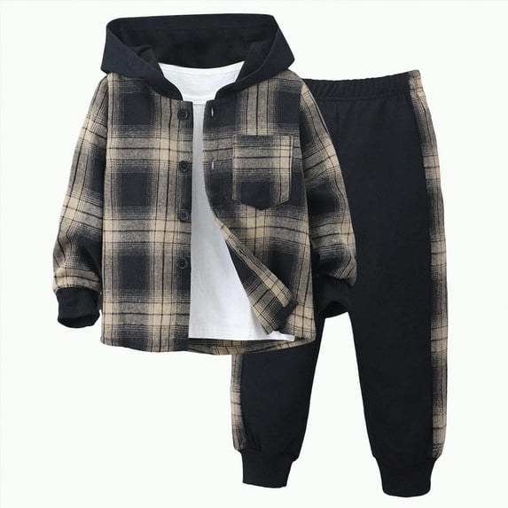 HCNTES Boy Girl Clothes Hoodie Long Sleeve Sweatshirts Pants Set Toddler Girls Fall Winter Outfits Sweatsuits(B-Brown4,3-4 Years)