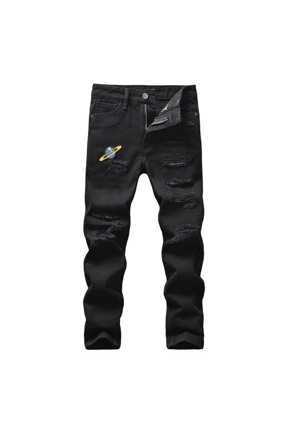 Boy Skinny Fit Ripped Jeans Pants Vintage Distressed Fashion Denim Stretch Slim Fashion Teen Streetwear Pant(9-10 Years,P97-Black)