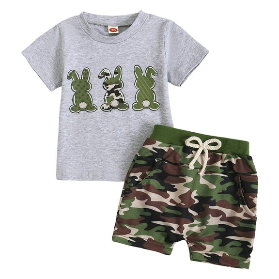 HCNTES Boy's Comfortable 2 Piece Summer Pool Set Floral Print Short Sleeve Tee and Quick Dry Shorts,6-12 Months Light Gray