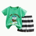 thumbnail image 1 of HCNTES Boy's Short Set 2 Piece Crewneck T-Shirt and Short Outfits Summer Casual Sets for Kids(3-9 Months,a125-Green), 1 of 4