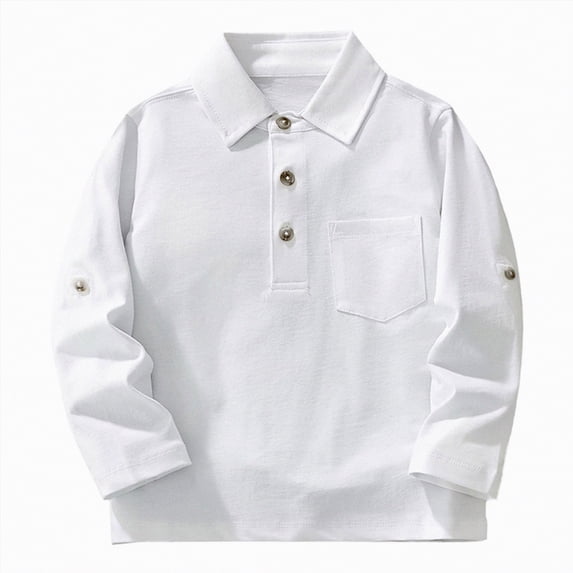 HCNTES Boys 5T Shirts Toddler White Shirt Boys' School Uniform Long Sleeve Polo Shirt, Button Closure, Comfortable Fabric A7 SHIRT(White,5-6 Years)