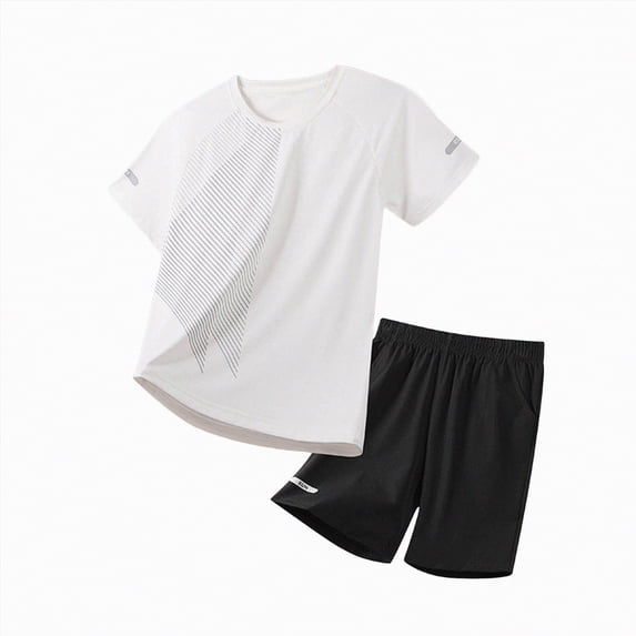 HCNTES Boys Active Shorts Set 2 Pieces T-Shirt and Athletic Shorts Summer Activewear Sets Kids Boys Soccer Set Sport Team Uniform Children's World Cup Outfit(D01-White,11-12 Years)