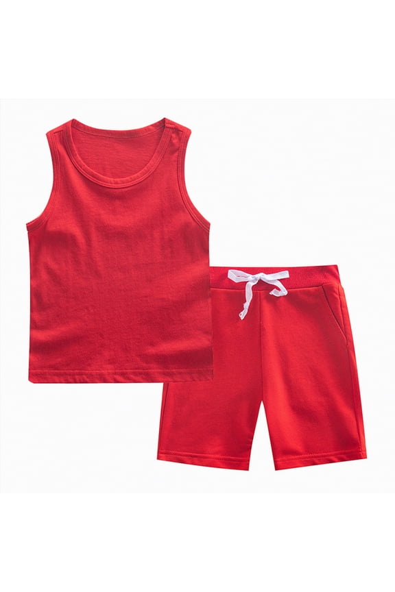 Boys Athletic Shorts and Performance T-Shirt Crew Neck Clothes Set Spring Summer Kids Outfit Children's World Cup Clothing 5T 6T 7T 8T 9T 10T 11T 12T(H03-Red,1-2 Years)