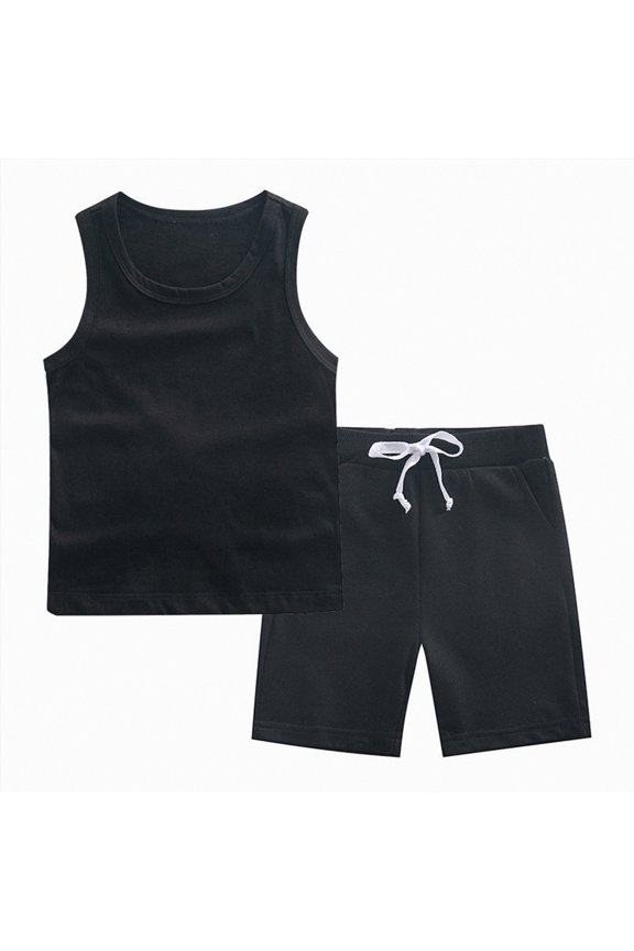 Boys Athletic Shorts and Performance T-Shirt Crew Neck Clothes Set Spring Summer Kids Outfit Children's World Cup Clothing 5T 6T 7T 8T 9T 10T 11T 12T(H03-Black,1-2 Years)