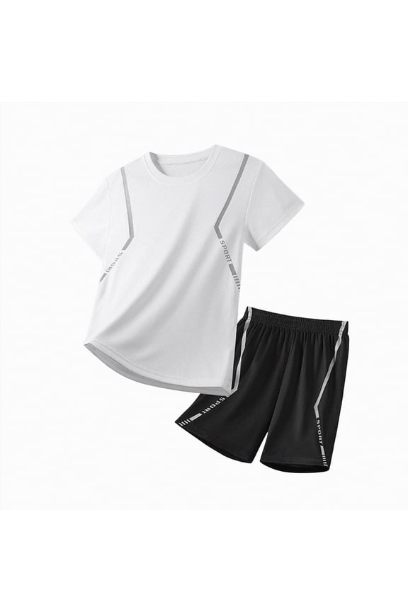 Boys Athletic Shorts and Performance T-Shirt Crew Neck Clothes Set Spring Summer Kids Outfit Children's World Cup Clothing 6T 7T 8T 9T 10T 11T 12T(D01-White,3-4 Years)