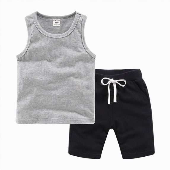 HCNTES Boys Athletic Shorts Set 2 Pcs Short Sleeve Boys T-Shirts & Stretchy Athletic Youth Boy Basketball Football Clothes Kids Boys Summer School Outfit Set(H03-Grey,2-3 Years)