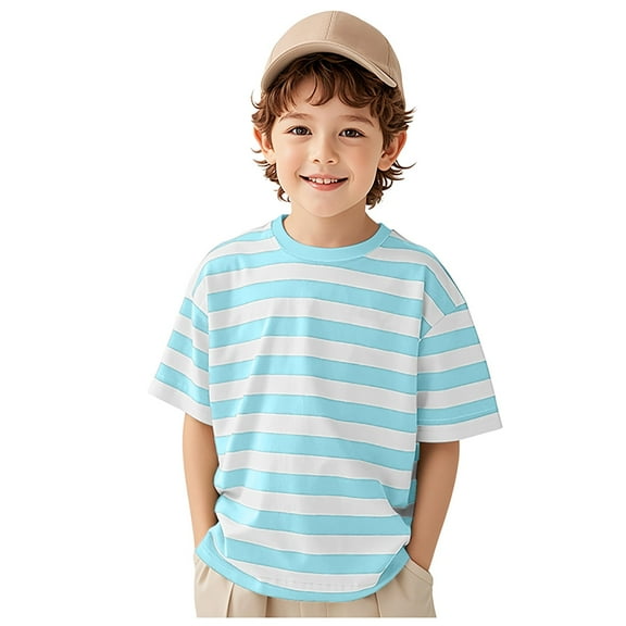 HCNTES Boys' Basic Short Sleeve T - Shirts in Laid - back Casual Cotton, Ideal for Enjoying Warm Summer Days​,7-8 Years Light Blue
