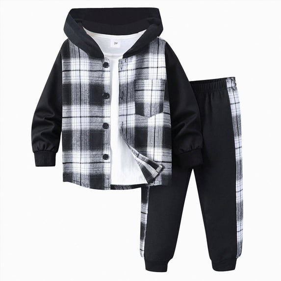 HCNTES Boys Clothes Flannel Plaid Shirt Sweatshirt Pullover Jacket Cardigan Pants Set 2PCS Kids Boys Fall Winter Outfits Sets 1 2 3 4 5 6 7 8 9 Years