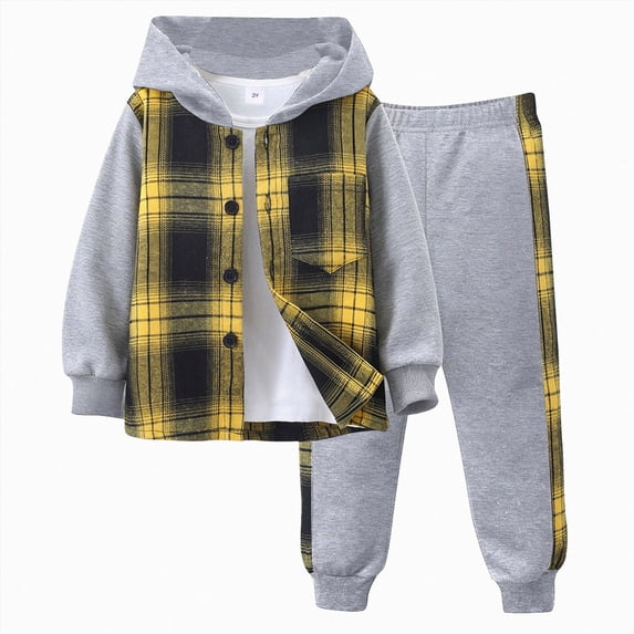 HCNTES Boys Clothes Flannel Plaid Shirt Sweatshirt Pullover Jacket Cardigan Pants Set 2PCS Kids Boys Fall Winter Outfits Sets 1 2 3 4 5 6 7 8 9 Years