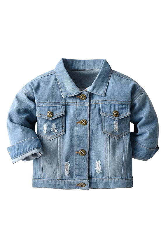 Boys Denim Jacket,Little Big Kids Simple Design Colored Buttons Jean Coat(Blue,12-18 Months)