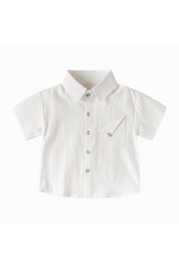 Boys Dress Shirts Short Sleeve Button Down Shirt Summer Beach Shirts for Kids(White,1-2 Years)