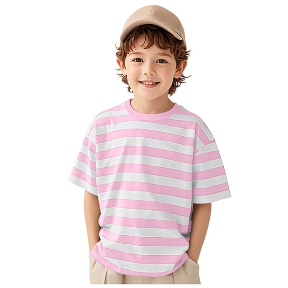 HCNTES Boys' Short Sleeve Shirts with Organic Cotton and Crewneck, Safe for Sensitive Skinâ,7-8 Years Pink