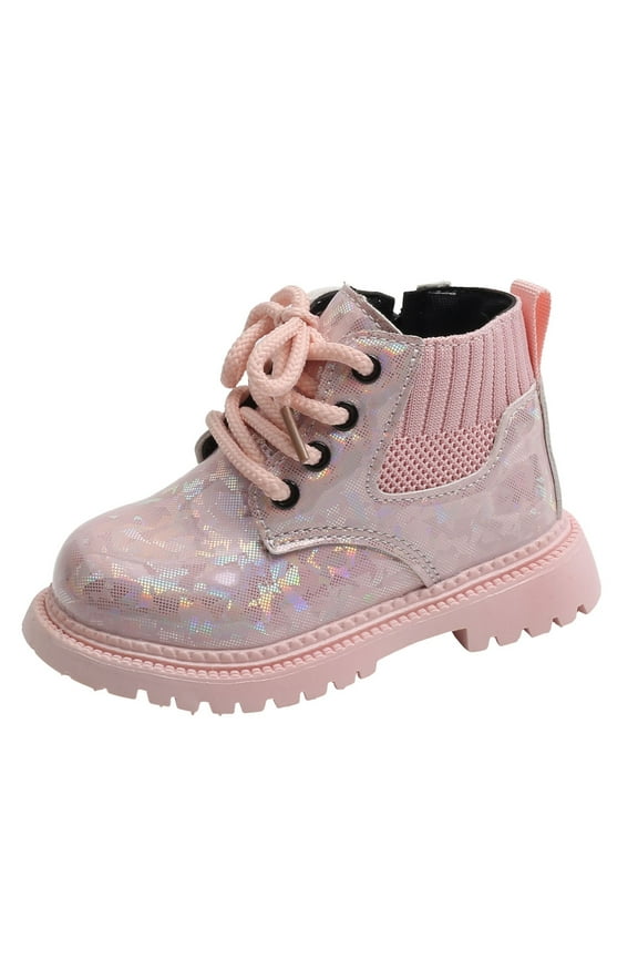 Boys Girls Boots Lace Up Combat Ankle Boots Toddler Fashion Shoes for Toddler Kids Unisex（Pink,10.5 )