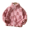 thumbnail image 1 of HCNTES Boys Girls Fuzzy Winter Coats Plaid Color Block Zip Up Stand Jackets Warm Outwear Coats for 1 To 12 Years,Sizes 18-24 Months, 1 of 3