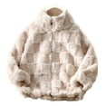 thumbnail image 1 of HCNTES Boys Girls Fuzzy Winter Coats Plaid Color Block Zip Up Stand Jackets Warm Outwear Coats for 1 To 12 Years,Sizes 6-7 Years, 1 of 4