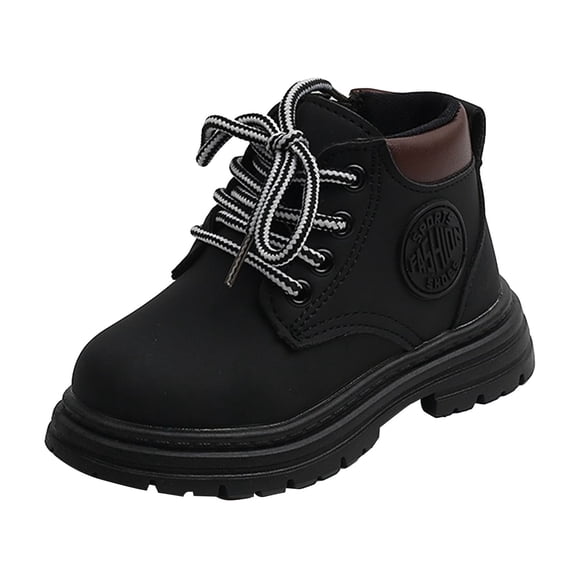 HCNTES Boys Girls Lace Up Glitter Mid Calf Combat Boots With Side Zipper(Black,10)