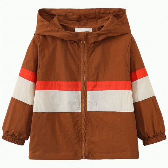 HCNTES Boys Girls Lightweight Raincoat Waterproof Hooded Rain Jacket Windbreaker kids jacket(Style2-Coffee,6-7 Years)