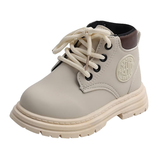 HCNTES Boys Girls Outdoor Glitter Lace Up Side Zipper Mid Calf Combat(White,10.5 )
