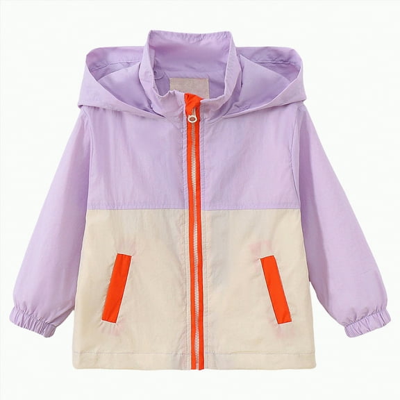 HCNTES Boys Girls Rain Jackets Lightweight Waterproof Hooded Raincoats Windbreakers for Kids(Purple&5,6-7 Years)