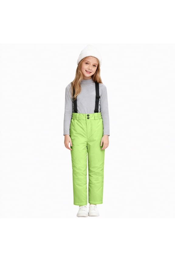 Boys Girls Snowsuit Bib Overalls Children's Insulated Winter Wear Adjustable Straps for Ski Activities(A01-Green,10-12 Years)