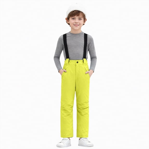 HCNTES Boys Girls Snowsuit Bib Overalls Children's Insulated Winter Wear with Adjustable Shoulder Straps(A-Yellow,9-10 Years)