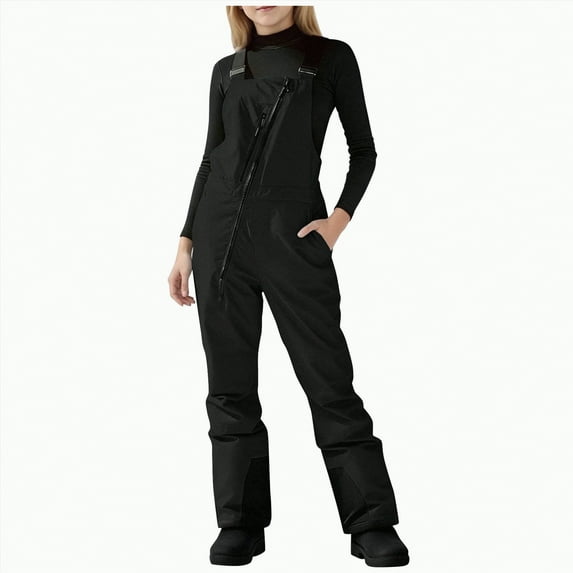 HCNTES Boys Girls Winter Snowsuit Children's Insulated Bib Overalls Adjustable Straps for Ski Activities(A01-Black,6-7 Years)