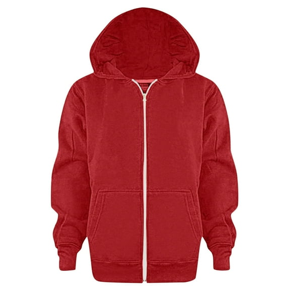HCNTES Boys Girls Zipper Sweatshirt Youth Solid Classic Hoodies Soft Full Zip Hooded Sweatshirts for Teens Kids Unisex(7-8 Years,D495-Red)