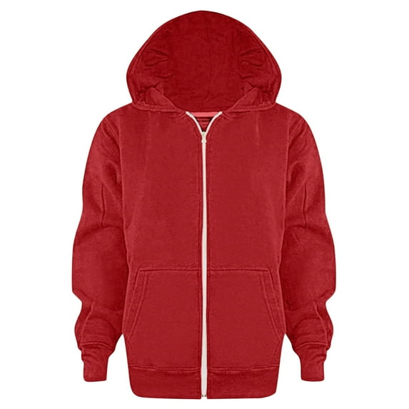 HCNTES Boys Girls Zipper Sweatshirt Youth Solid Classic Hoodies Soft Full Zip Hooded Sweatshirts for Teens Kids Unisex(9-10 Years,D495-Red)