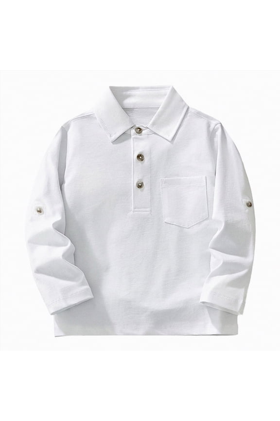 Boys' Long-Sleeve Polo Shirt Winter Soft Casual Polo Shirt School Uniform for Kids(White,8-9 Years)