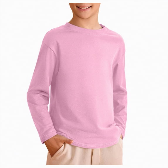 HCNTES Boys Long Sleeve Print Shirts Cute Crew Neck T-shirt Fall Casual Lightweight Pullover Tops(Pink,1-2 Years)