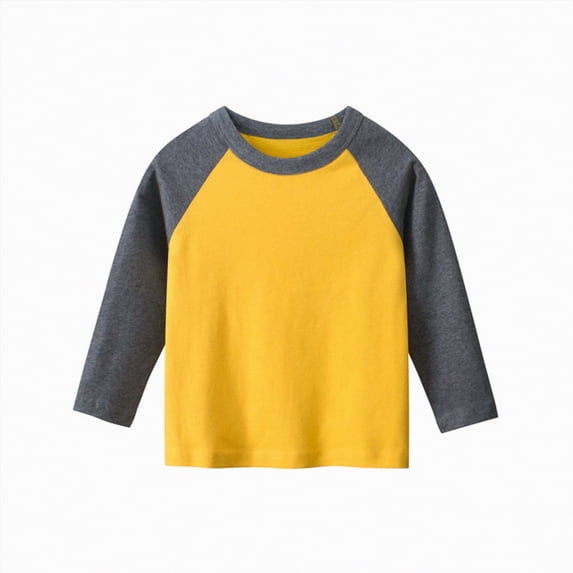 HCNTES Boys Long Sleeve Raglan T Shirts Kids Color Block Crewneck Casual Tops Tees(Yellow,1-2 Years)