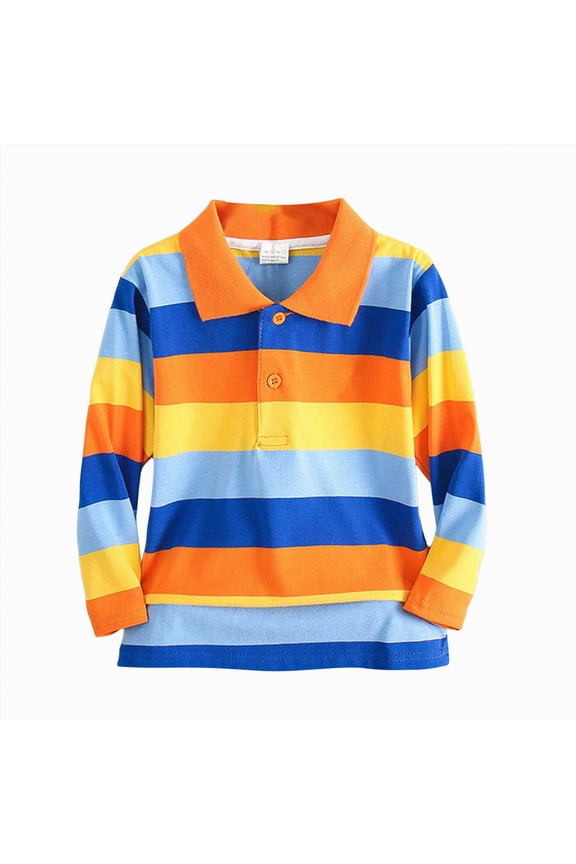 Boys Pique Polo School Uniform Shirt with Long Sleeves for Boys and Girls(Orange,4-5 Years)