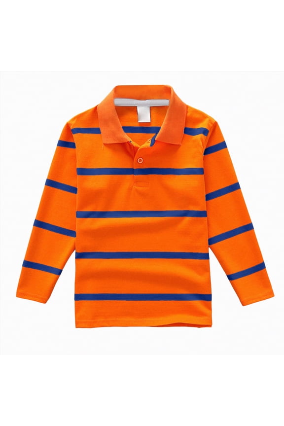 Boys Polo Shirt Boys Long Sleeve Polo Shirts Collar Shirt Rugby Button Down Shirt for Kids Boy(Orange,7-8 Years)