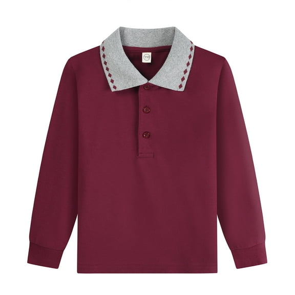HCNTES Boys' School Shirt Classic Fit Long Sleeve Active Casual Tops Cute Summer Clothes(18-24 Months,P1-Brick Red)