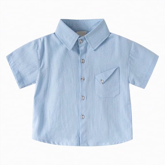 HCNTES Boys School Shirts 2-15 Years, Toddler Baby Boys Long Sleeve Pullover Tops Kids Casual Button Lapel School Uniform(Blue,2-3 Years)