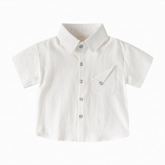 HCNTES Boys School Shirts 2-15 Years, Toddler Baby Boys Long Sleeve Pullover Tops Kids Casual Button Lapel School Uniform(White,4-5 Years)