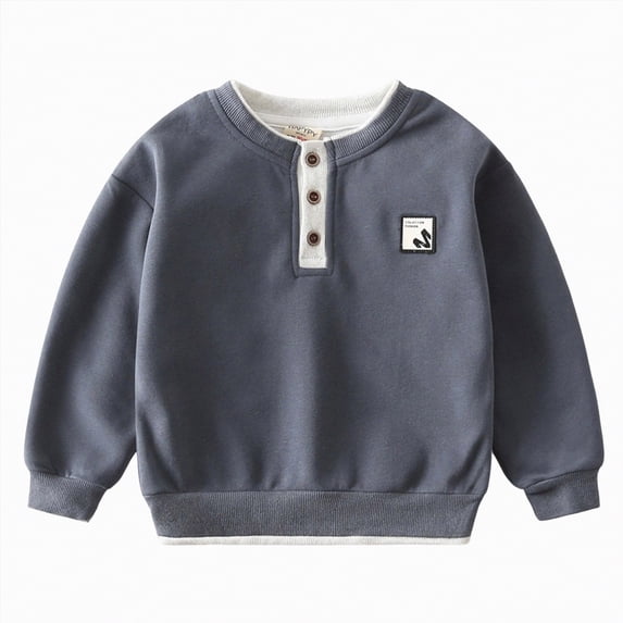 HCNTES Boys School Uniform Shirts Boys Baby and Toddler Uniform Long Sleeve Polo Shirt(Dark Gray,5-6 Years)