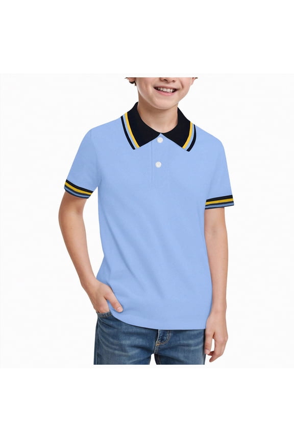 Boys School Uniform Short Sleeve Polo Shirt, Button Closure, Moisture Wicking Performance Material(Blue,2-3 Years)