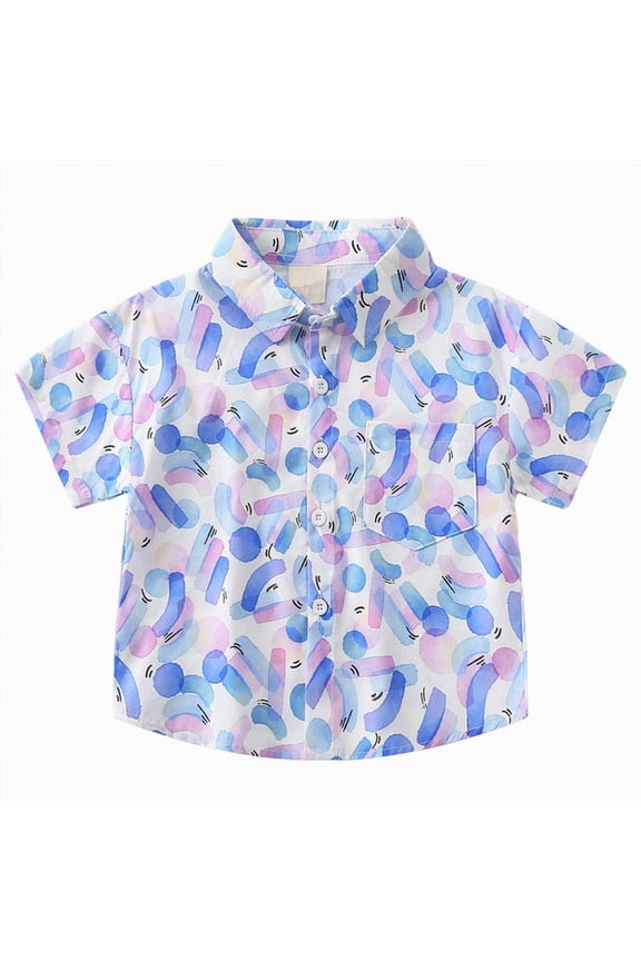 Boys Short Sleeve Henley Shirt Button Up Linen Cotton Dress Shirts Tees Tops(Blue,4-5 Years)