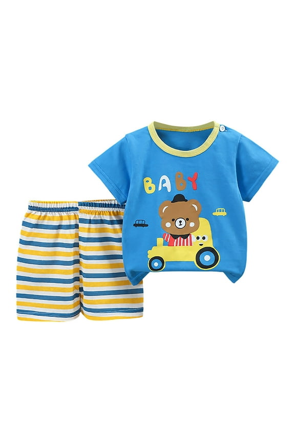 Boys Short Sleeved Shorts Suit Comfortable Breathable Fashionable Color Matching Pocket Boys Suit boy clothes sizes 12 mo and up(12-18 Months,Blue)